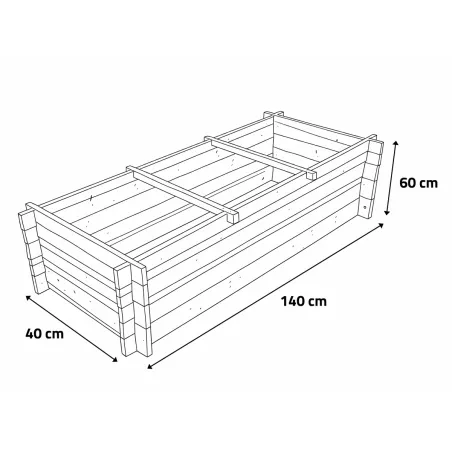 Carré potager rectangulaire bois 140 x 40 x 60 cm