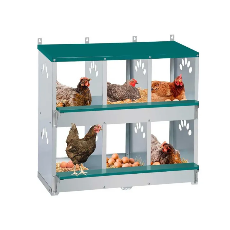 Pondoir 6 nids en métal - Gris et vert - 81x63x33 cm