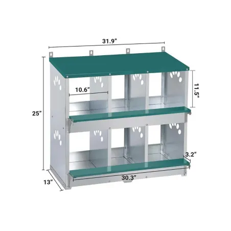 Pondoir 6 nids en métal - Gris et vert - 81x63x33 cm