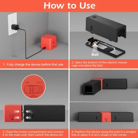 Piège à rongeurs d'angle électrique USB - 2 tunnels - 2000V