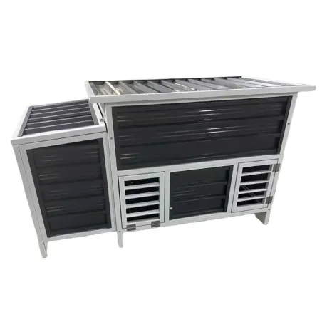 Poulailler métal gris et blanc avec toit ouvrable