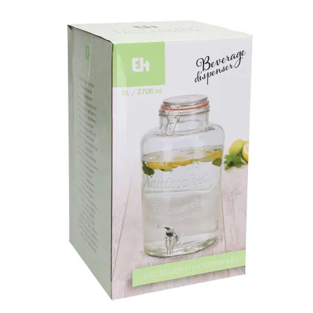 Fontaine à boisson en verre 8L - Robinet verseur et couvercle à clip