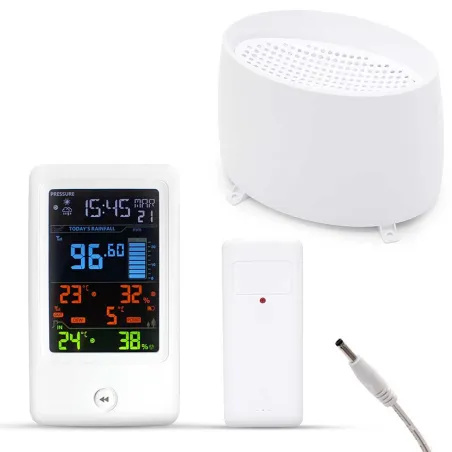 Station météo connectée avec pluviomètre - Affichage couleur et alertes météo