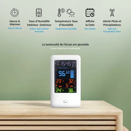 Station météo connectée avec pluviomètre - Affichage couleur et alertes météo