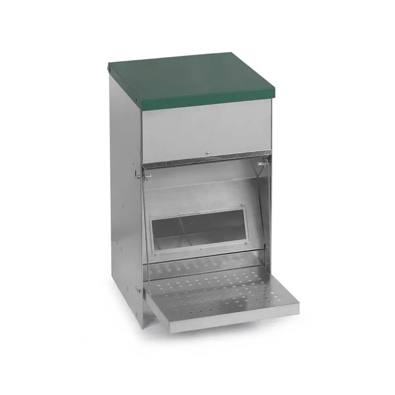 Mangeoire Trémie Anti-Nuisible Rooster 10kg - Acier Galvanisé Gris/Vert