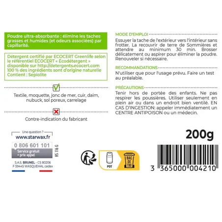 Terre de Sommières Naturelle 200g - Détachant Multi-Supports Éco-Certifié