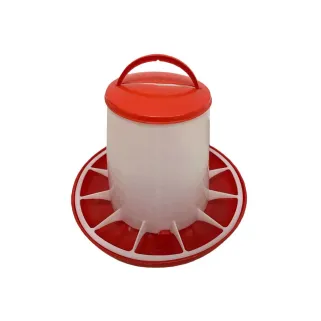 Mangeoire plastique avec poignée 6 kg pour volailles - Rouge et blanc