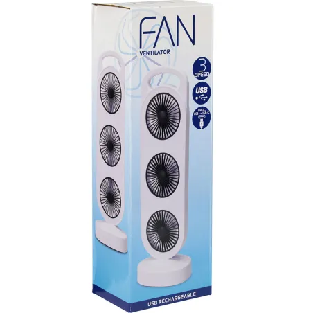 Ventilateur de table rechargeable 3 sorties - Blanc 3W