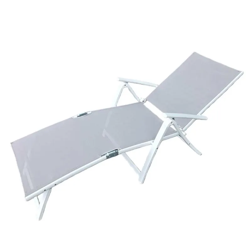 Chaise longue aluminium blanche 175x66cm en toile textilène