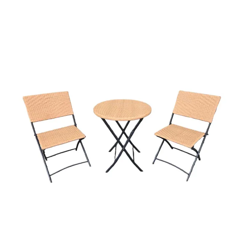Ensemble Bistrot Table Ronde Ø61cm + 2 Chaises en Osier - Acier Noir