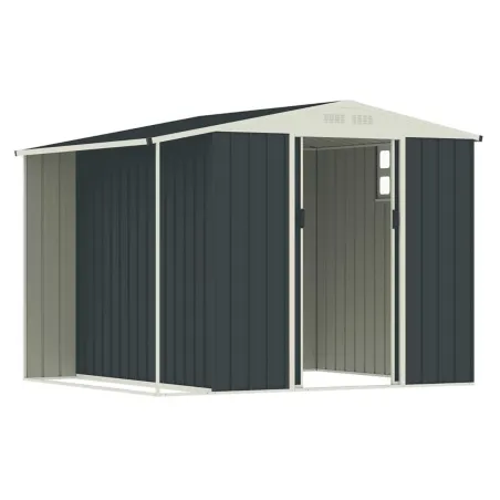 Abri de jardin en acier Argence avec carport - 2 portes coulissantes - Hauteur 160 cm