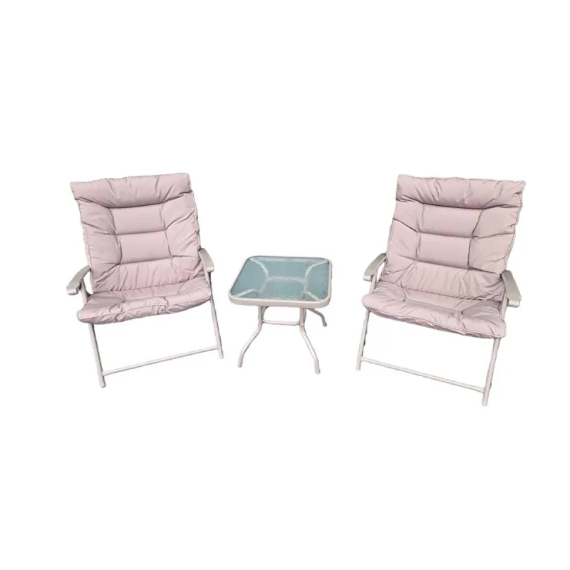 Ensemble Cosy 2 Fauteuils Pliants + Table Basse en Acier et Polyester