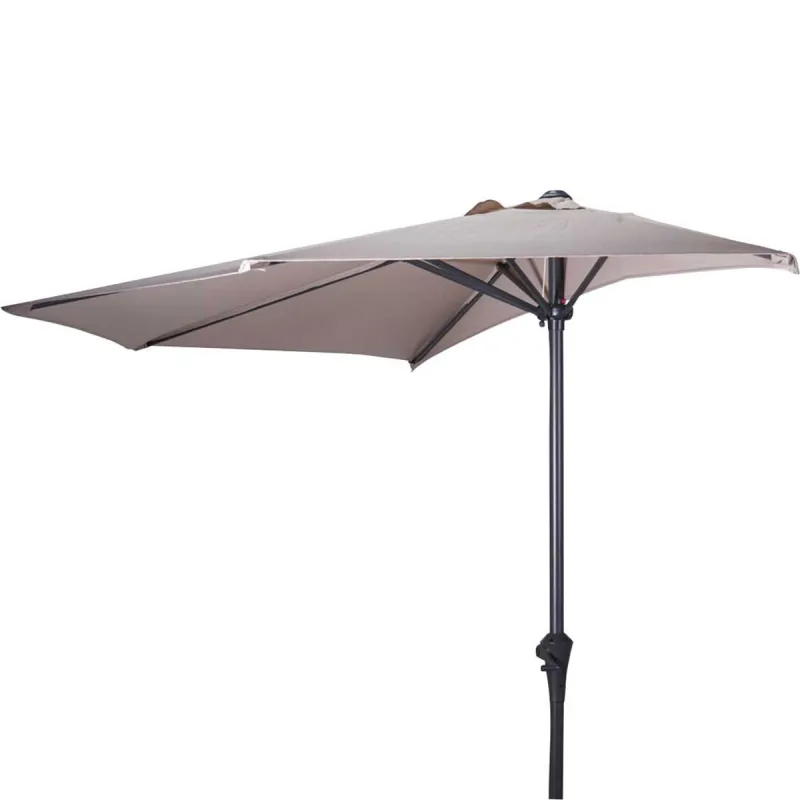 Parasol de terrasse demi-rond taupe Ø 2,70 m avec manivelle - Toile polyester 160 g/m²