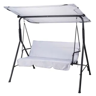 Balancelle d'extérieur 3 places noire et blanche avec toit ajustable