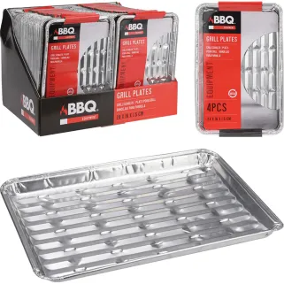 Lot de 4 plateaux en aluminium pour barbecue - 24x16x1,5 cm