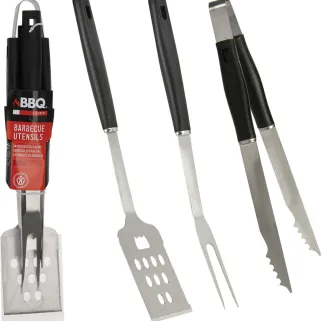 Kit 3 ustensiles barbecue en acier inoxydable - Spatule, fourchette et pince