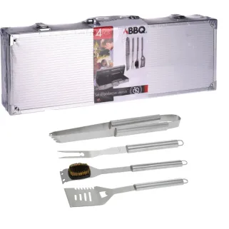 Mallette 4 ustensiles barbecue en acier inoxydable - Kit complet pour grillades