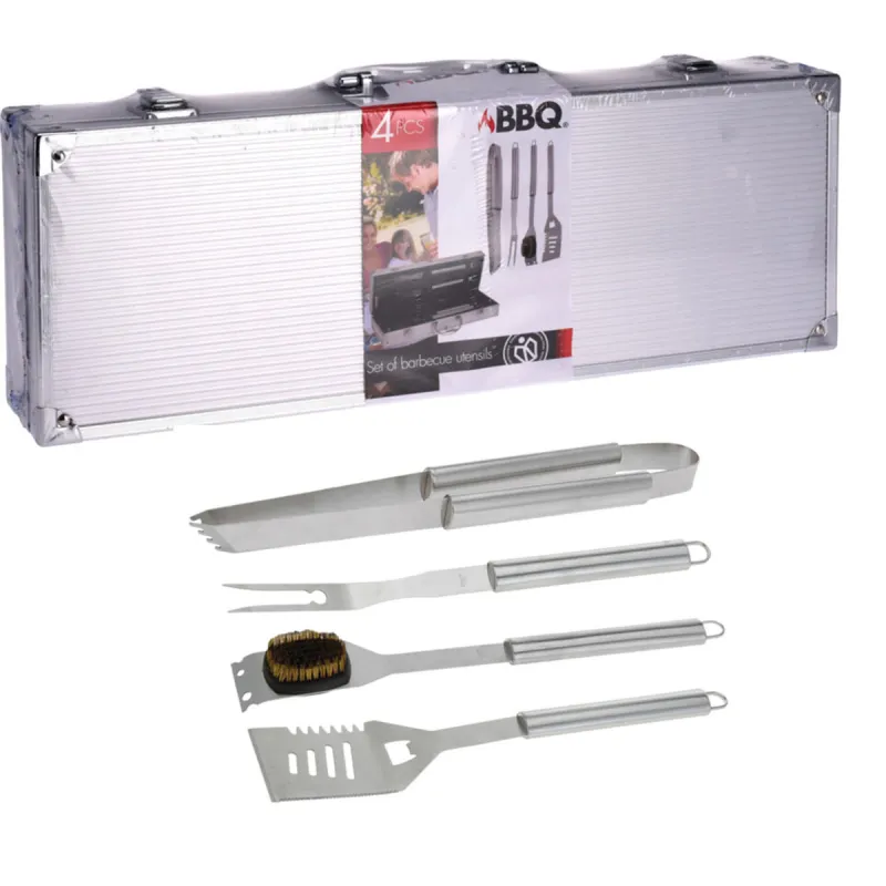 Mallette 4 ustensiles barbecue en acier inoxydable - Kit complet pour grillades