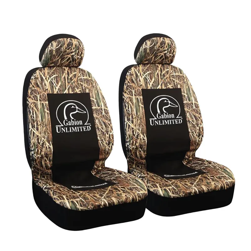 2 Housses Sièges Avant + Appuis-Tête Gabion - Camo Roseau Extensible