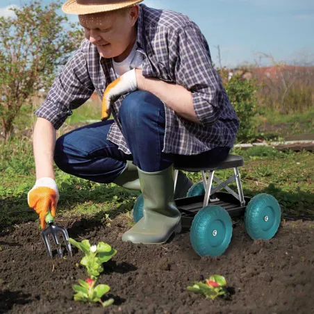 Tabouret de jardin à roulettes 49,5x43x30,5cm - Charge max 200kg