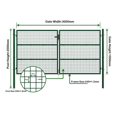 Portail 2 vantaux grillagé 3x1,5m - Maille 50mm - Vert