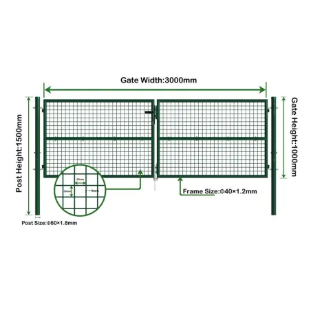 Portail 2 vantaux grillagé 3x1m - Maille 50mm - Vert