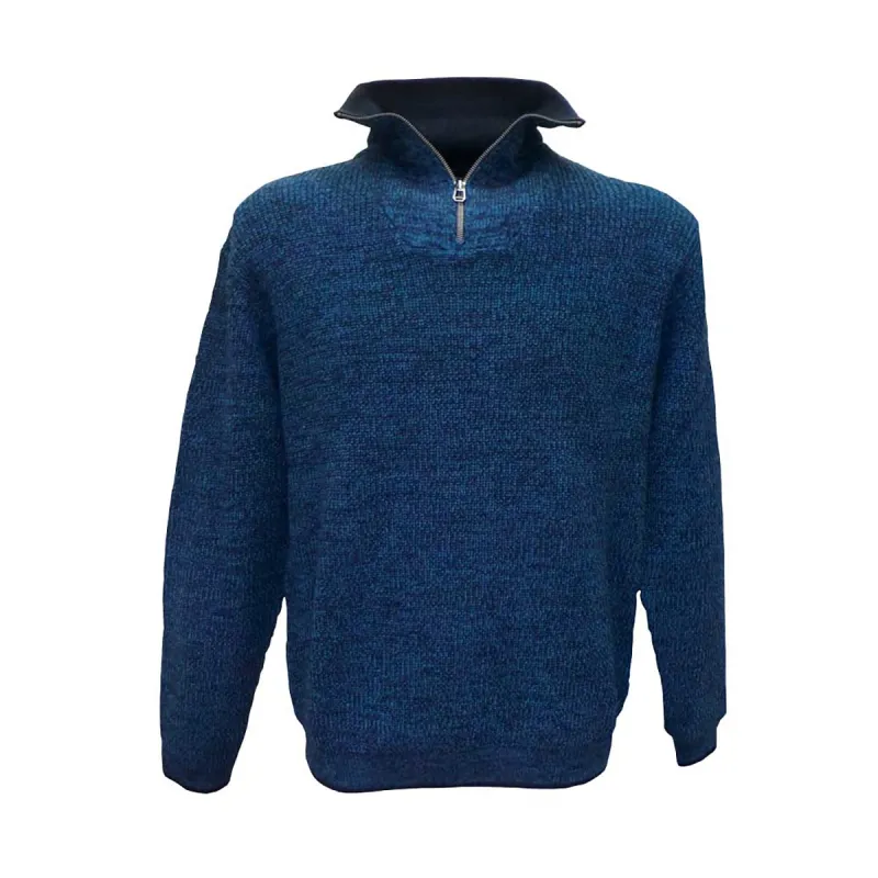 Pull Camionneur Carmel Indigo - Manches Longues - Col Montant