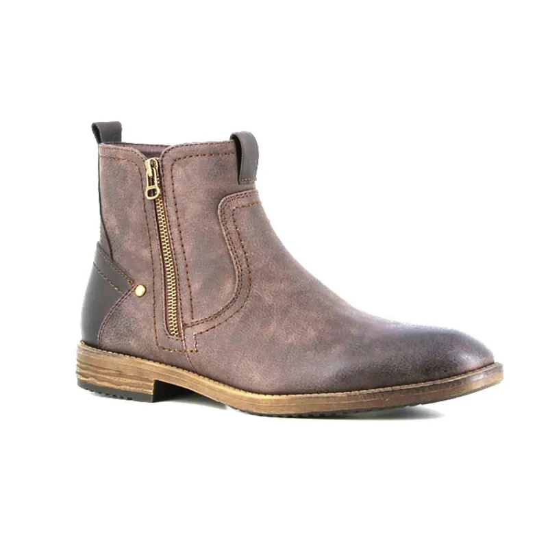 Bottines Homme Mi-Hautes en Synthétique Marron avec Zip