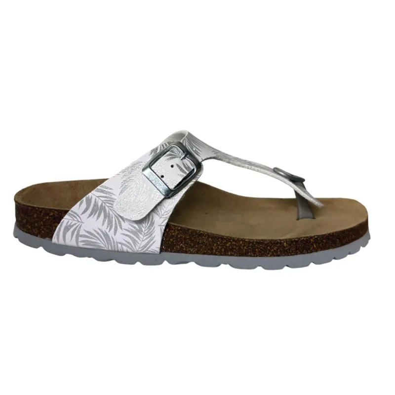 Tongs Palmiers Byal en Cuir Blanc et Argenté - Femme - Ayoka
