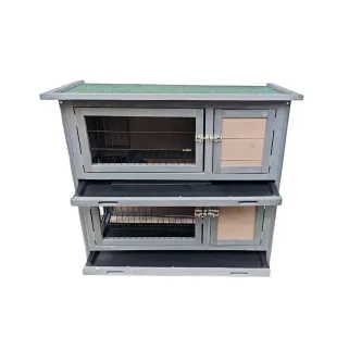 Clapier double pour lapins bois 2 logements toit en asphalte