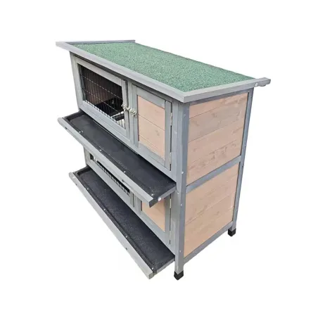 Clapier double pour lapins bois 2 logements toit en asphalte
