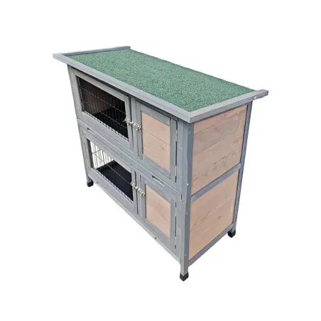 Clapier double pour lapins bois 2 logements toit en asphalte