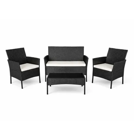 Salon de jardin 4 pièces résine tressée noir