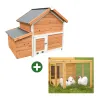 Kit Poulailler 3 poules Bois Confort toit plastique + Enclos