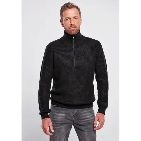 Pull Troyer Brandit® Noir Homme - Col Camionneur - Manches Longues