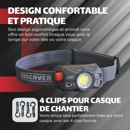 Lampe frontale OBSERVER - 450 Lumens - Rechargeable USB-C - Étanche IP67