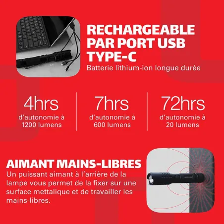 Lampe Torche Multifonction Observer Noire - 1200 Lumens
