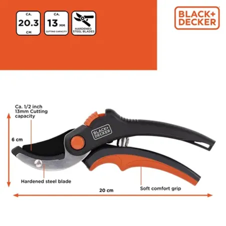 Sécateur Black&Decker® 20cm - Coupe précise et ergonomique