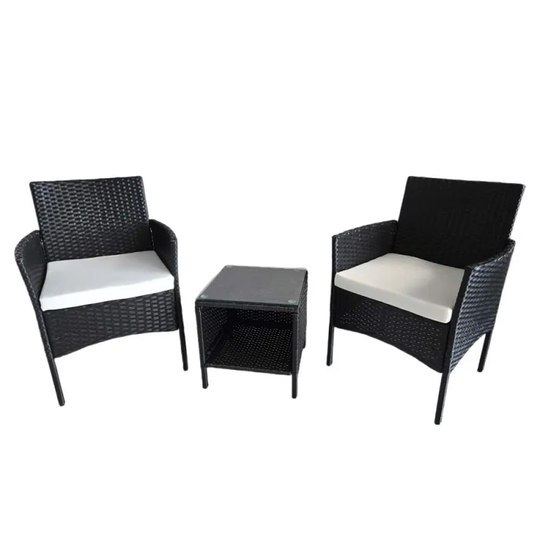 Salon de jardin 2 fauteuils et table basse tressée noir