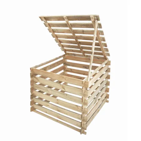 Composteur bois avec couvercle 80 x 80 cm, 510 L