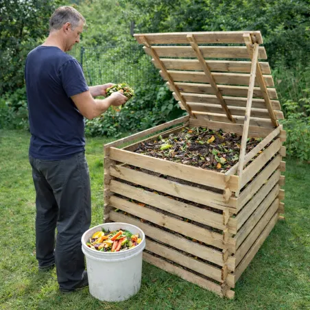Composteur bois avec couvercle 80 x 80 cm, 510 L