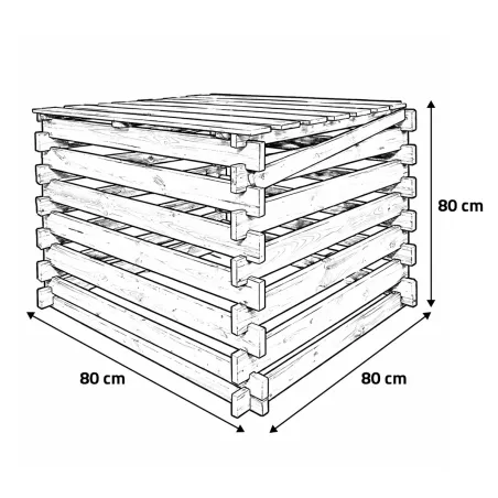 Composteur bois avec couvercle 80 x 80 cm, 510 L