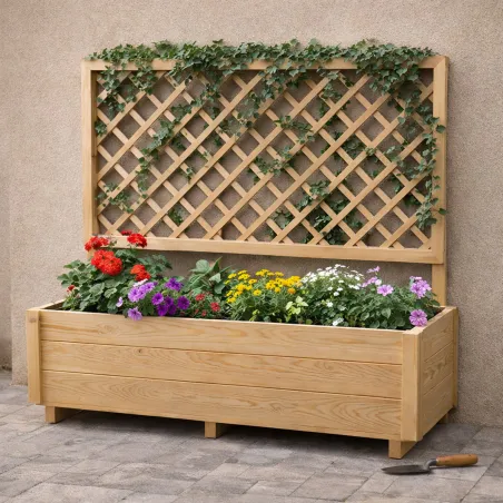 Carré potager ou jardinière rectangulaire avec treillis