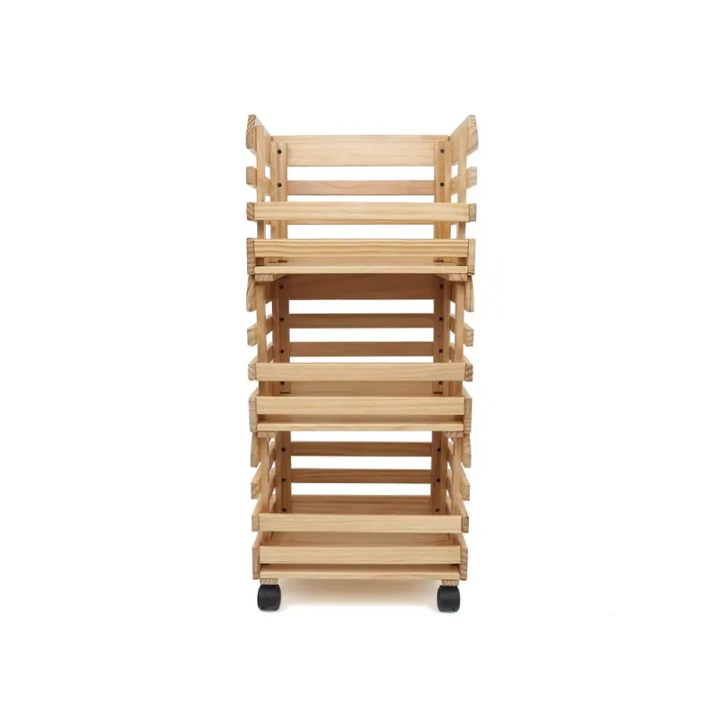 3 caisses fruits et légumes bois sur roulettes