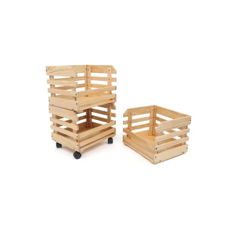 3 caisses fruits et légumes bois sur roulettes