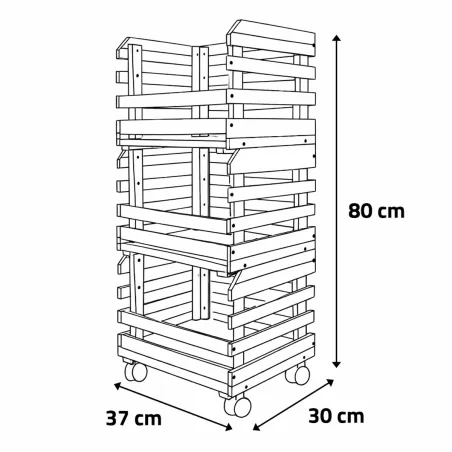 3 caisses fruits et légumes bois sur roulettes