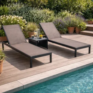 Lot de 2 Bains de soleil en aluminium taupe 193 x 65 x 32 cm