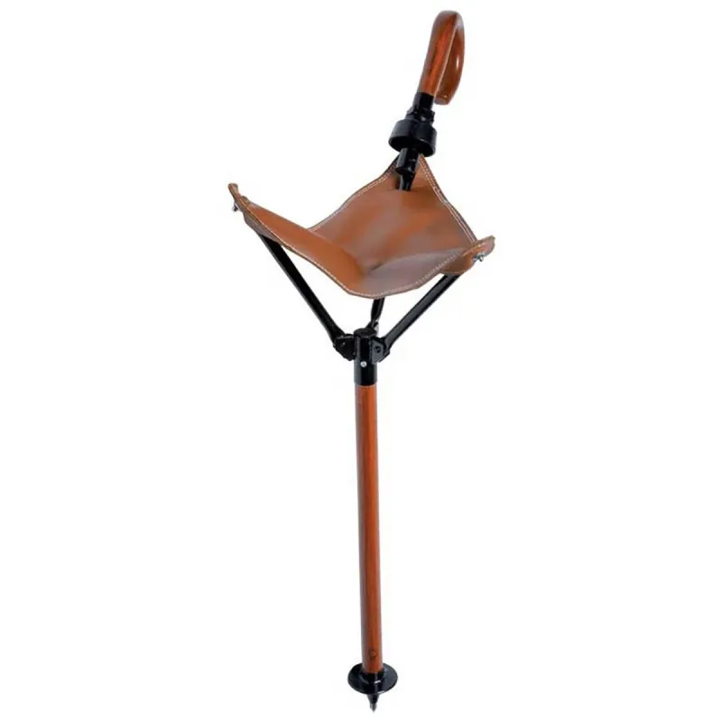 Canne Siège Ajustable en Cuir et Mûrier - Réglable 87 à 104 cm - Charge Max 120 kg