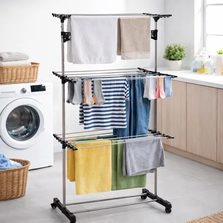Séchoir à linge métal 4 roues 80x57cm