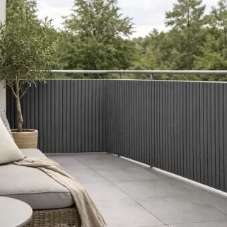 Canisse PVC occultant simple face 1x5m gris - Kit fixation inclus